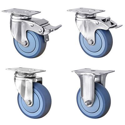 Blauwe TPR-wielen voor middelmatige belasting 100 kg-150 kg roestvrij staal wielen