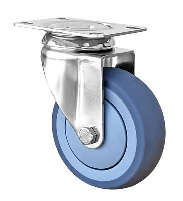 Blauwe TPR-wielen voor middelmatige belasting 100 kg-150 kg roestvrij staal wielen
