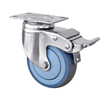 Blauwe TPR-wielen voor middelmatige belasting 100 kg-150 kg roestvrij staal wielen