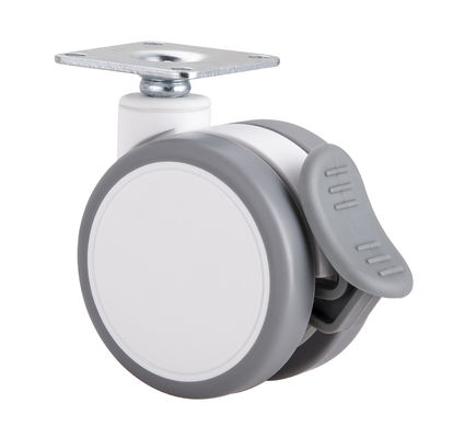 2.5 inch witte stille tweelingwielrol met bovenste plaat / enkele rem