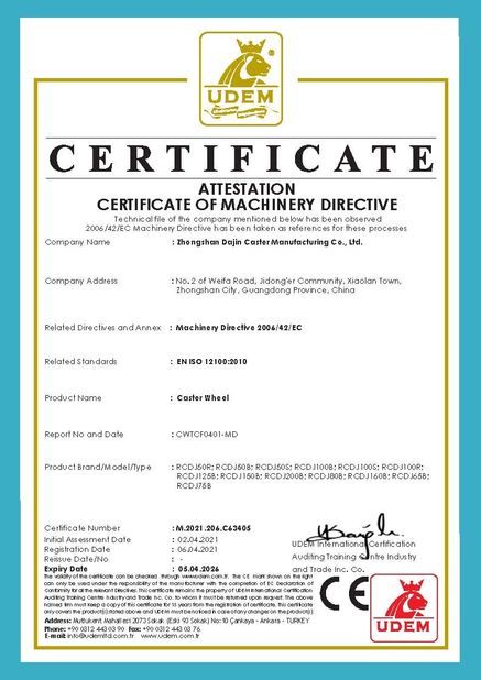 China Zhongshan Xiaolan Elephant Casters Products Factory certificaten