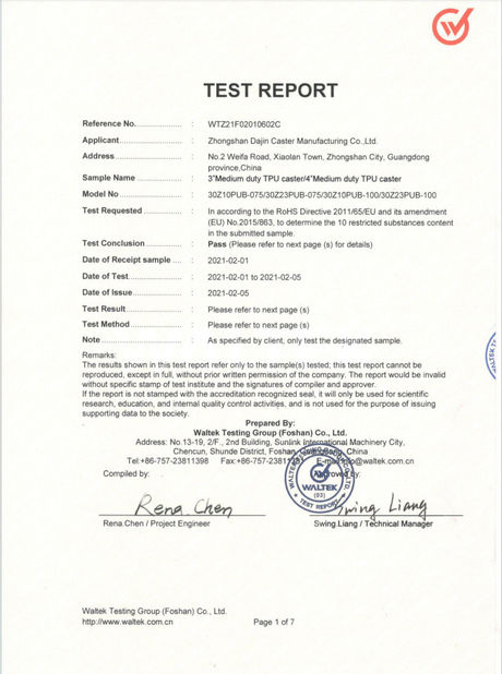 China Zhongshan Xiaolan Elephant Casters Products Factory certificaten